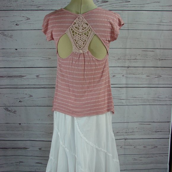 Dusty Rose Mauve Knit Crochet Back Top Tee MED - Picture 5 of 13